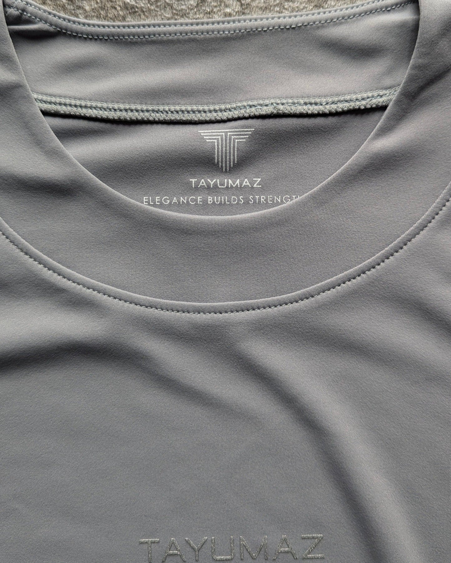 ストレッチスムースロングTシャツ ライトグレー シルバーロゴ
