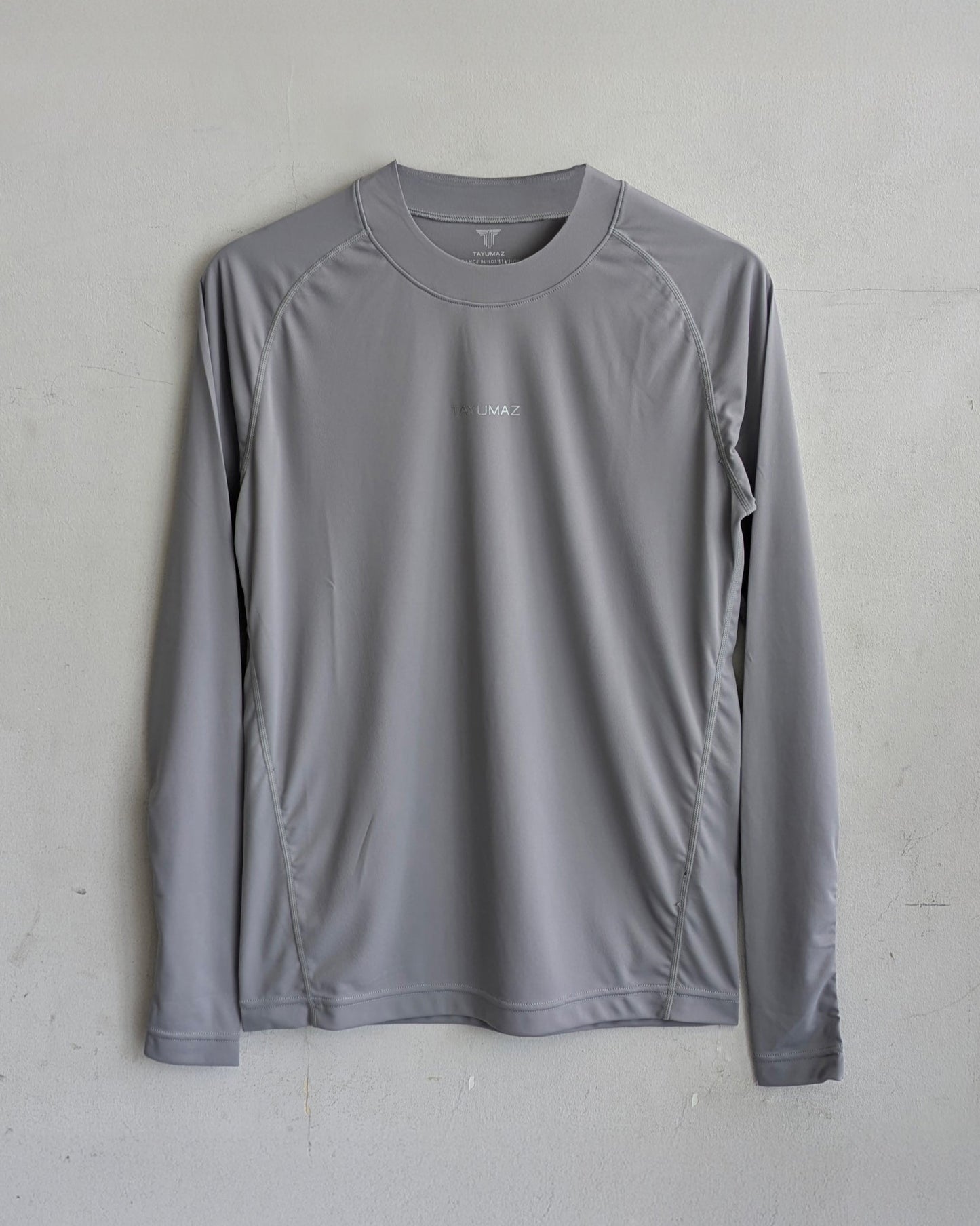 ストレッチスムースロングTシャツ ライトグレー シルバーロゴ