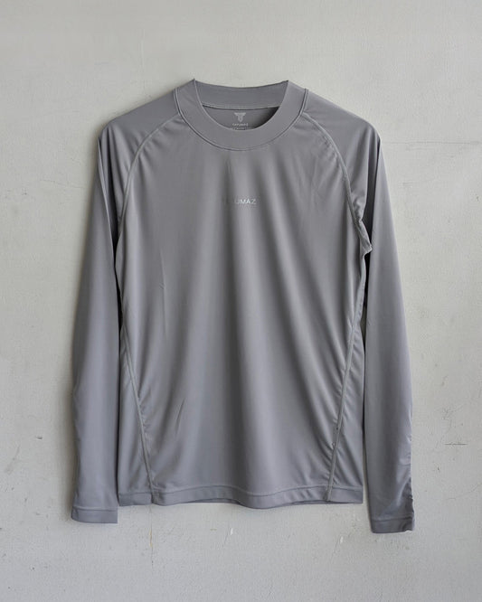 ストレッチスムースロングTシャツ ライトグレー シルバーロゴ