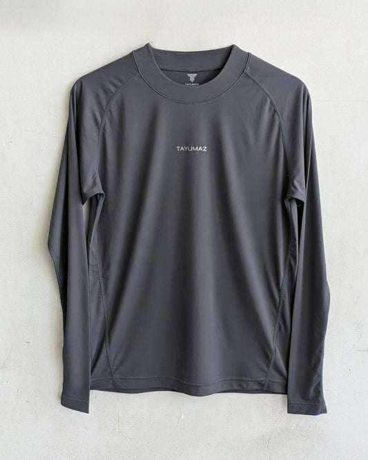 ストレッチスムースロングTシャツ ダークグレー シルバーロゴ