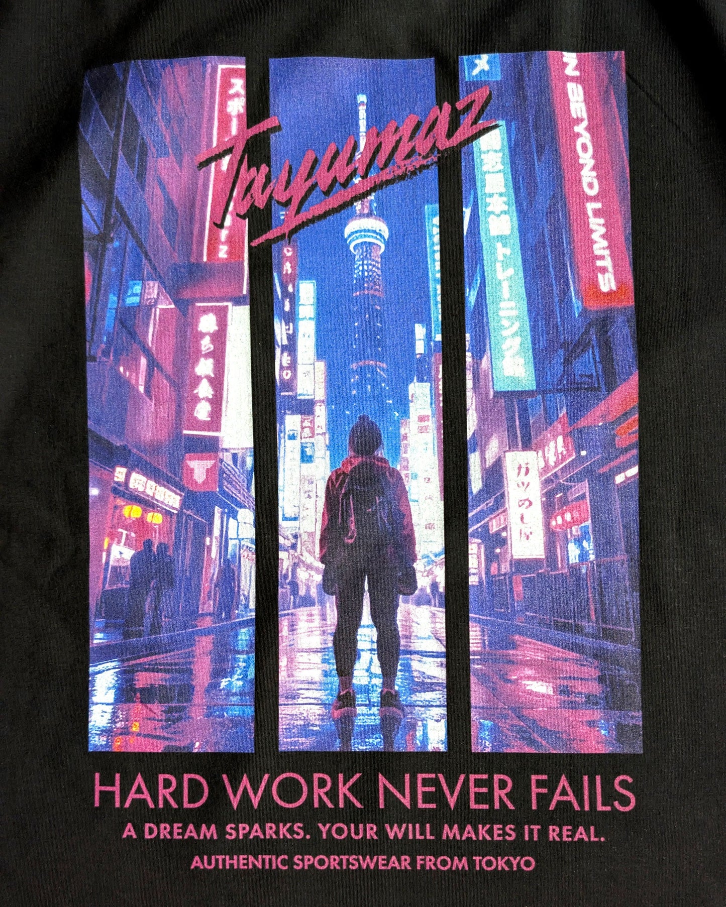 リヨセルグラフィックTシャツ ネオンシティスケープ