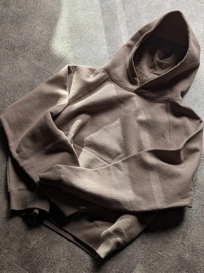 Washed cotton hooded sweatshirt greige